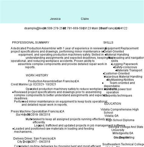 6 Great Assembler Resume Examples .